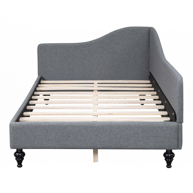 Lit de jour en L en forme de L, avec pieds en bois massif, Lit simple, Gris