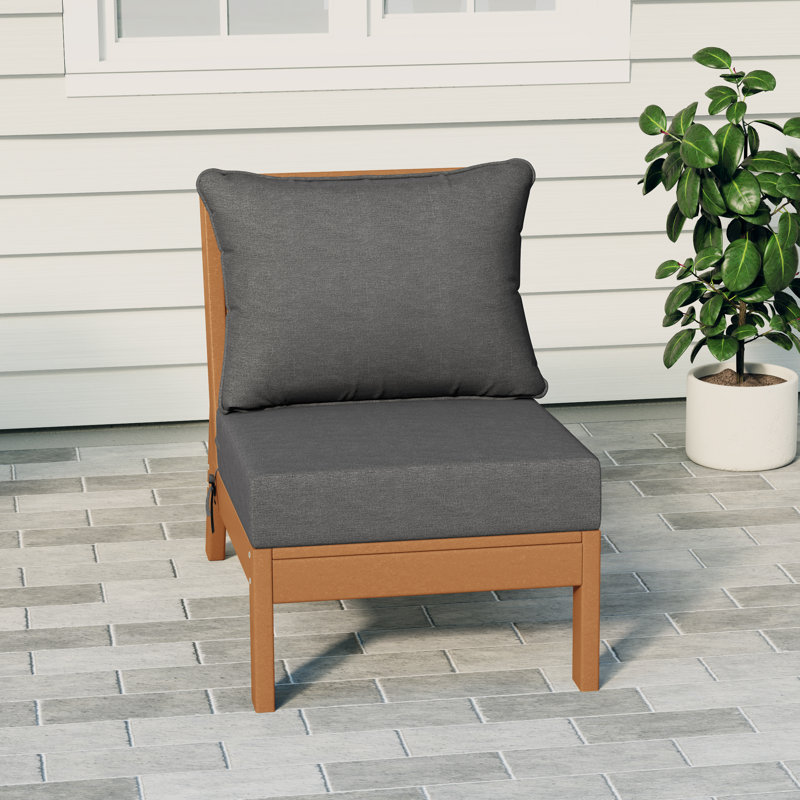 Deep Seating Armless Chair With Cushions, Gray, Teak
