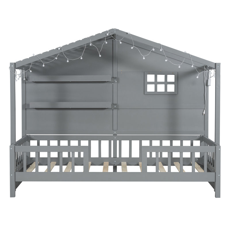 Berthold Kids Twin House Bed with Light and Shelves, Gray