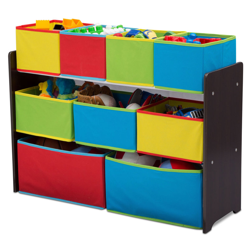 Système d'organisation de jouets avec bacs, Chocolat noir / primaire