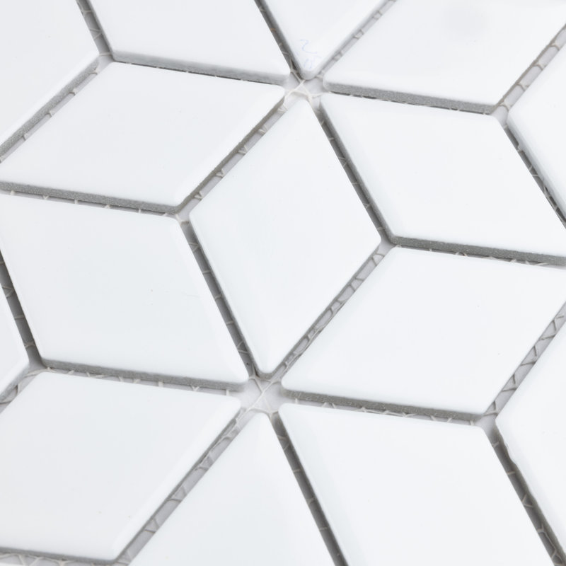 Hudson Rhombus Glossy White 10-1/4" x 11-3/4" Porcelain Mosaic Tile