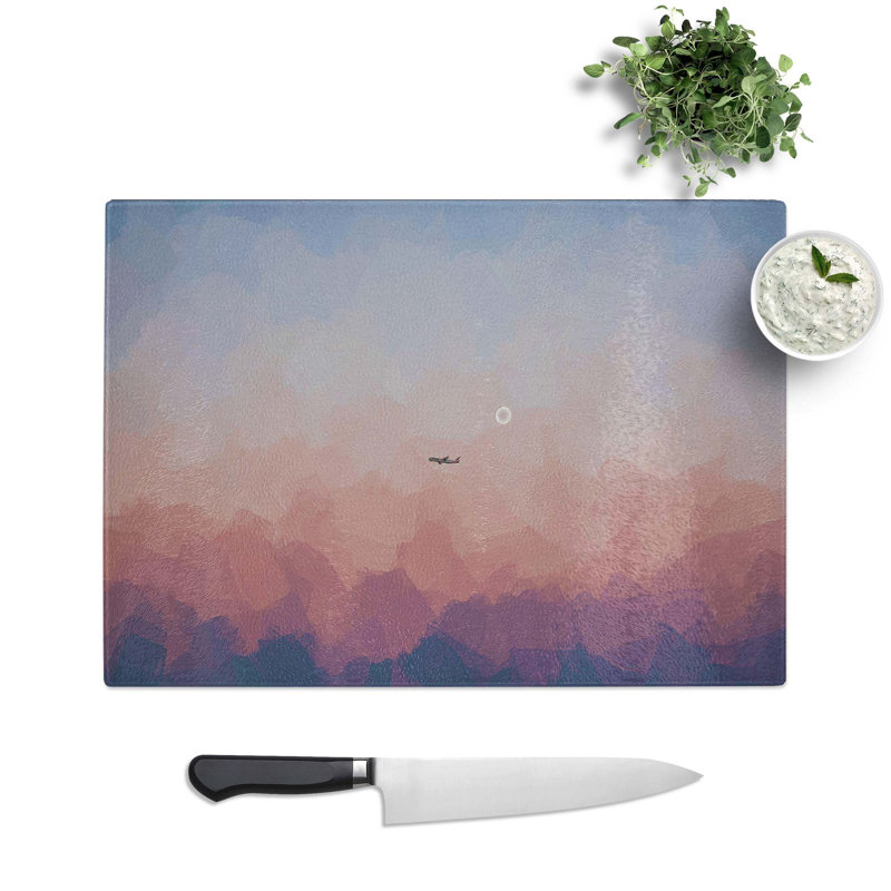 Tempered Glass Airplane Passing the Moon Chopping Board, 39 cm W x 28.5 cm L