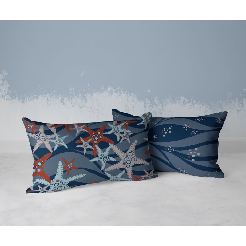 Starfish Sway  Rectangular Throw Pillow, Blue/Orange