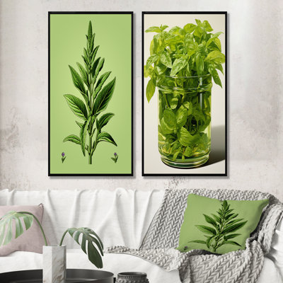 «Green Minimalist Herbal Harmony II - Herbs», ensemble de 2 reproductions d'art sur toile