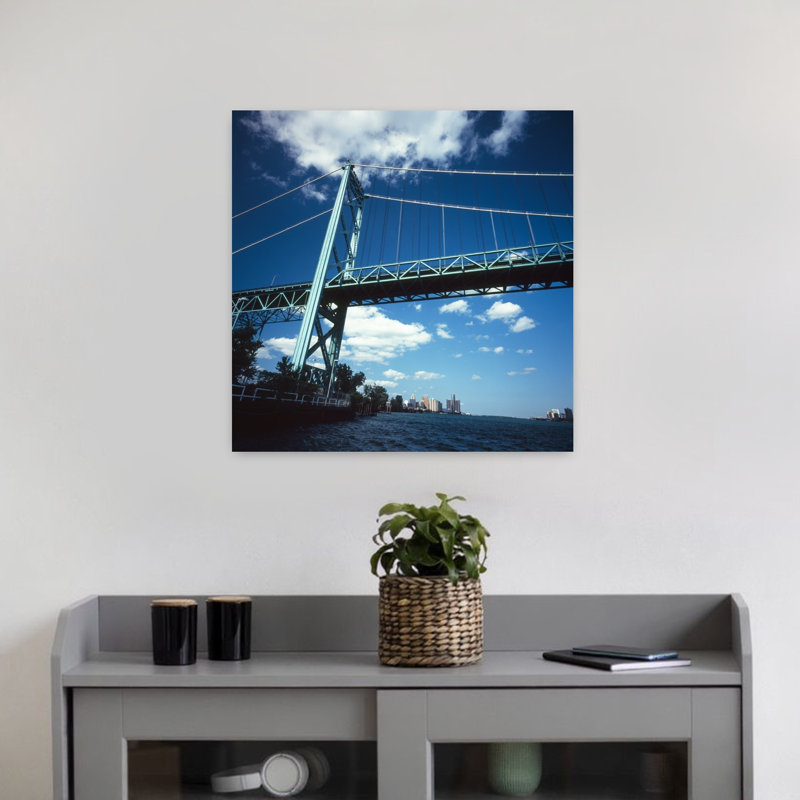 Bridge Across A River Ambassador Bridge Detroit River Detroit Wayne County Michigan USA by Mark Segal - Wrapped Canvas Print