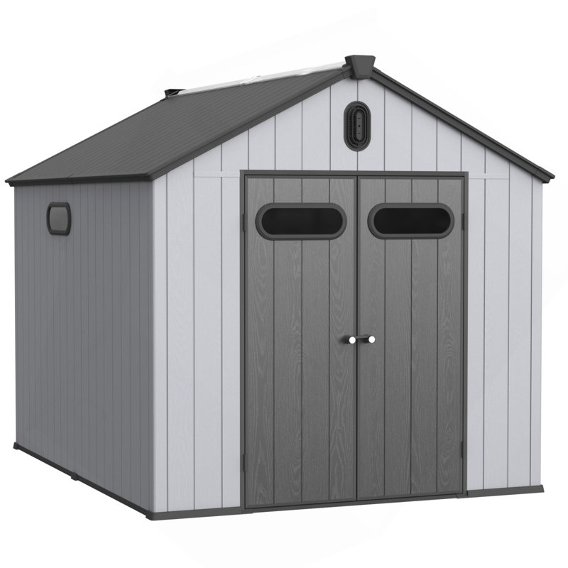 Remise de rangement en plastique et résine pour le jardin, Noir/gris, H 94,1 po x l 94,1 po x P 118,9 po
