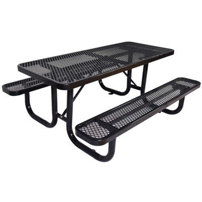Durable 6 Ft. Rectangular Outdoor Steel Picnic Table With Umbrella Pole Support, Ideal For Family Gatherings And Outdoor Events