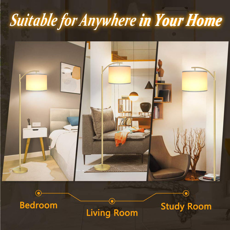 Floor Lamp for Living Room with 3 Color Temperatures LED Bulb, Gold
