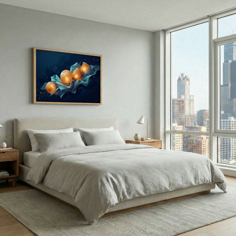 Ensemble de 1 tableau sur toile représentant des lanternes flottantes, H 32 po x l 48 po, Natural