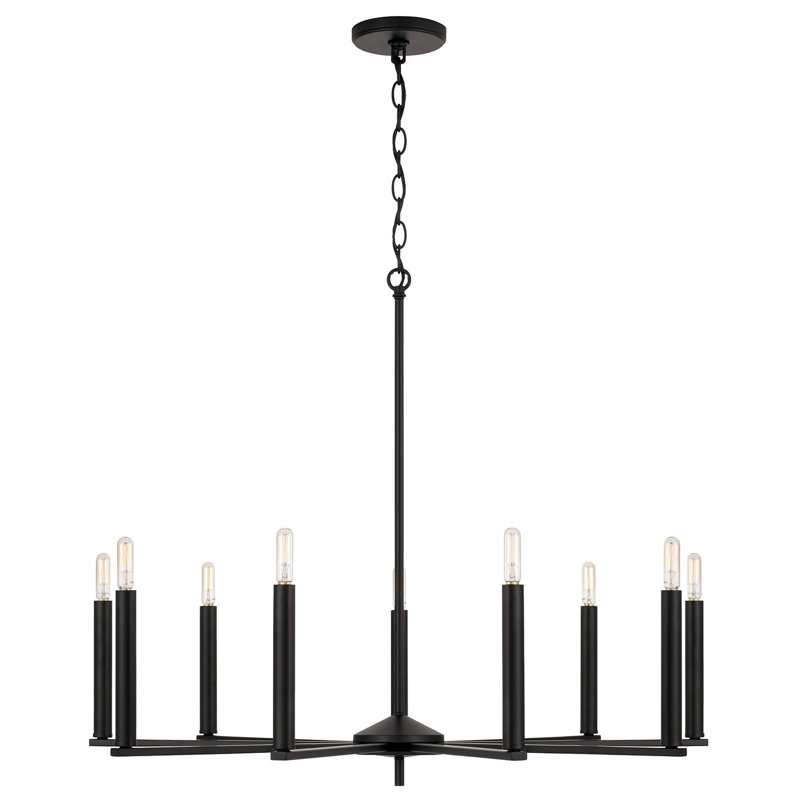 Lustre linéaire moderne à 9 lumières de style bougie , Noir mat