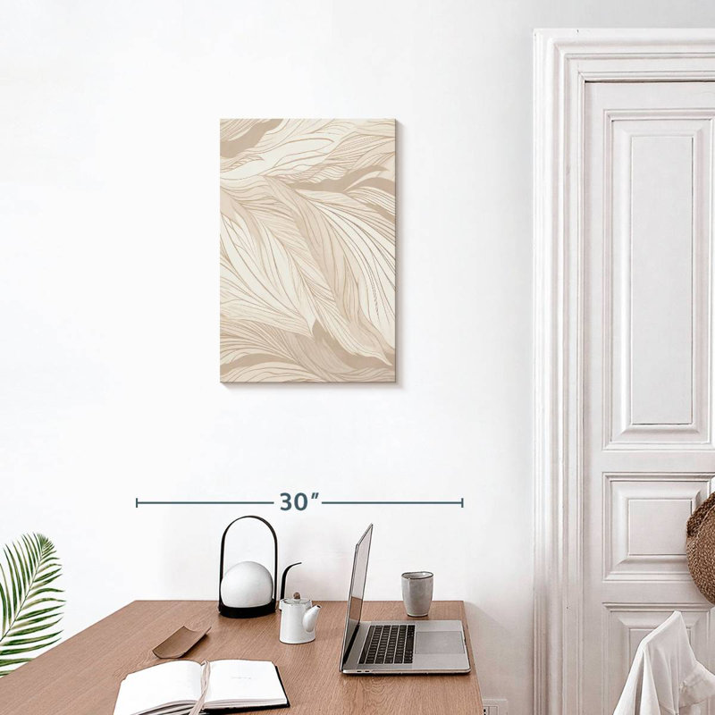 Abstrait beige feuilles I, H 24 po x l 16 po