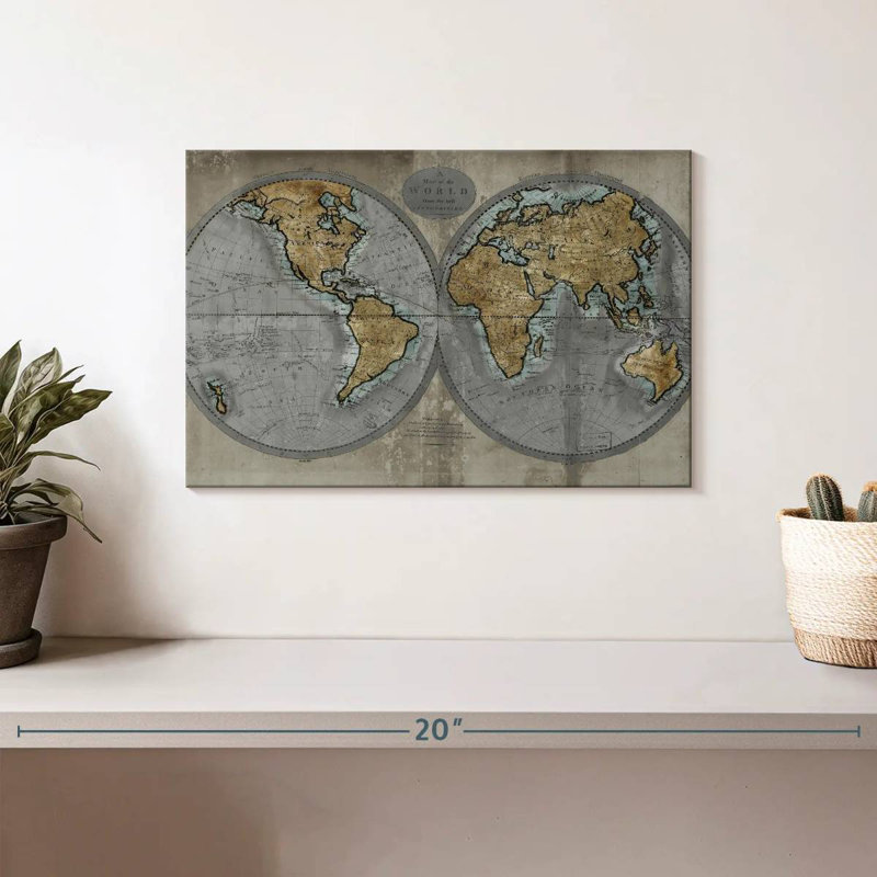 Carte rustique du monde Aliaz, H 8 po x l 12 po