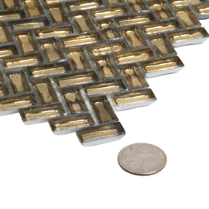 12" x 12" Glass Chevron Mosaic Wall & Floor Tile, Gold