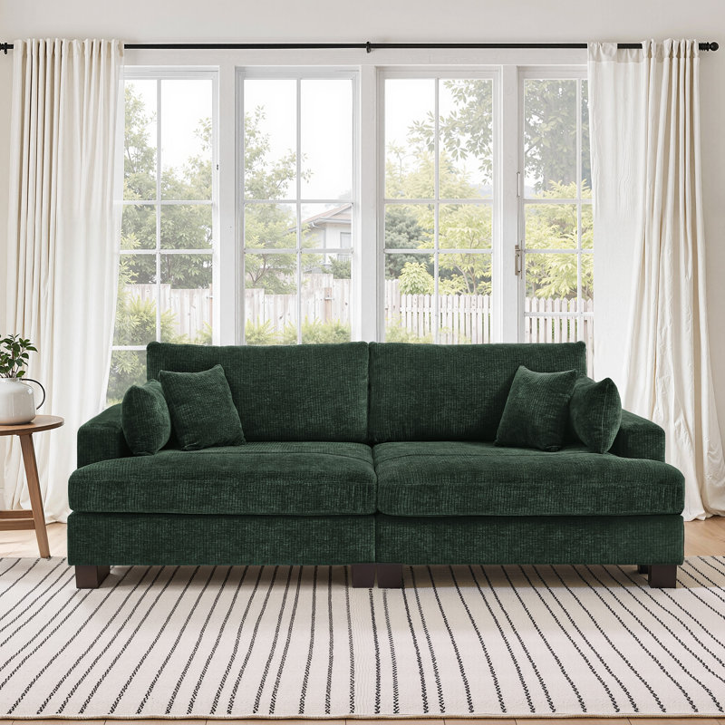Arnitra 88" W Adjustable Back Height Upholstered Sofa, Dark Green Chenille