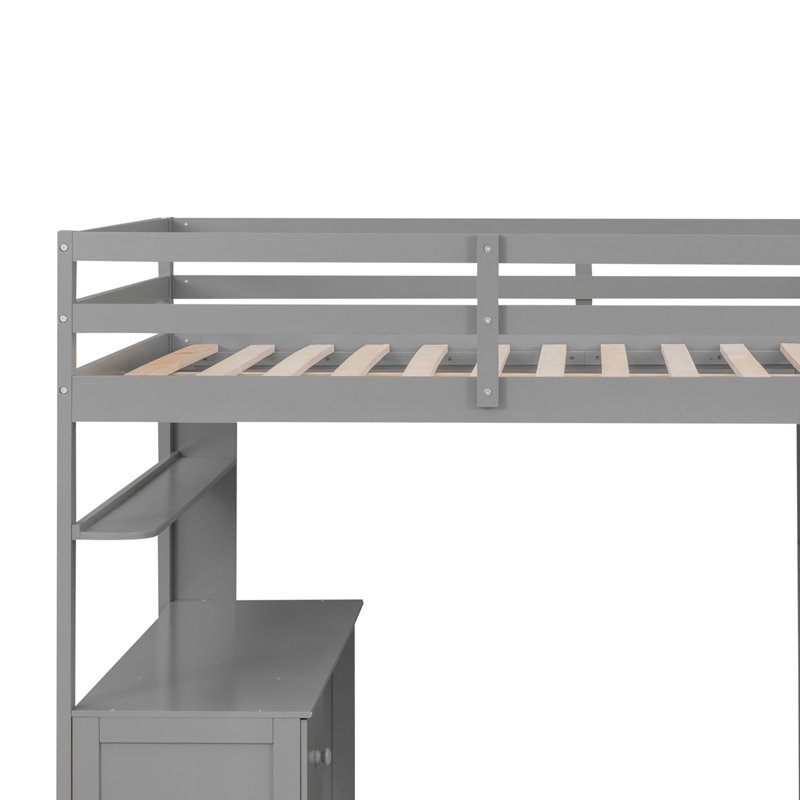 Lit mezzanine double avec tiroirs Alvara Kids, gris
