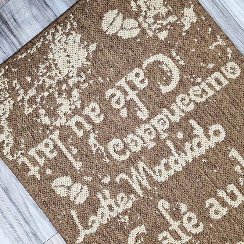 Non Slip Coffee Rug Flat Weave Kitchen Living Room Carpet, Rectangle 60 x 110 cm, Brown