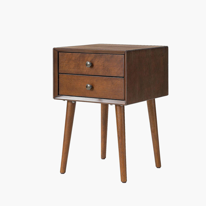 Table de chevet avec 2 tiroirs, petite table d'appoint avec rangement, Noyer