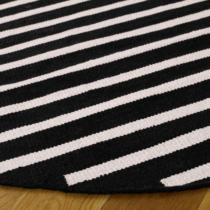 Estiben Hand Woven Cotton Striped Rug, Round 6'