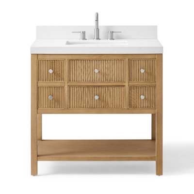Capri Solid Wood Single Sink Bathrom Vanity with 2" Thassos White Quartz Countertop
