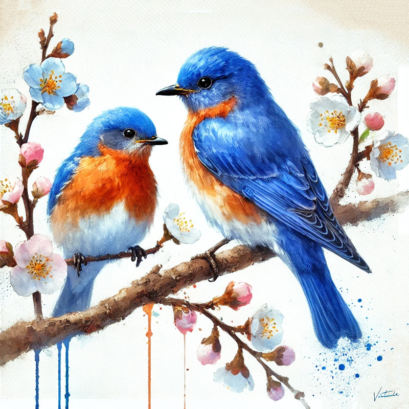 Reproduction d'art sur toile, "Bluebirds and Blossoms", H 12 po x l 12 po x P 1 po