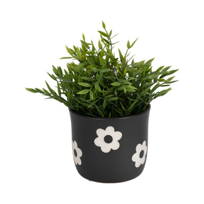 Sagebrook Home 6" Flower Power Planter, Black/White
