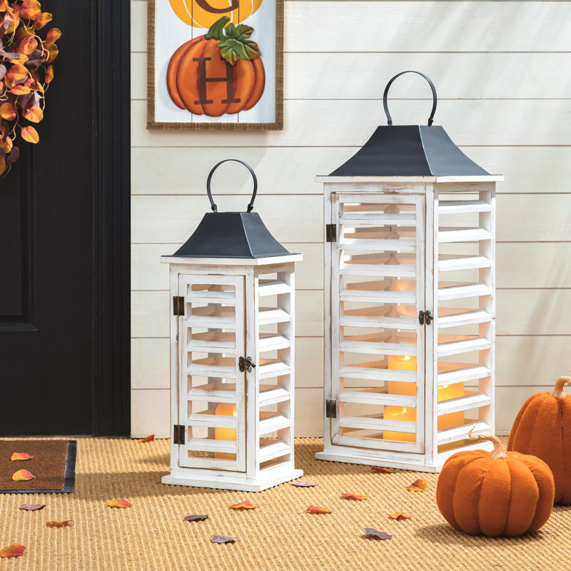 Wooden Tabletop Lantern, White