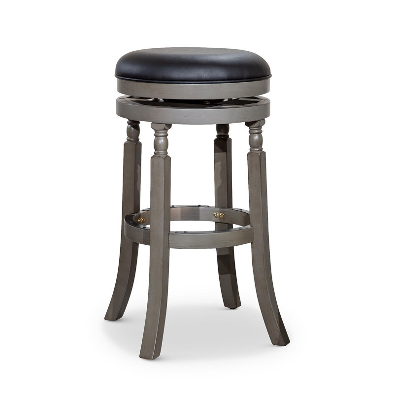 Tabouret de 30 po au fini gris patiné et siège en cuir noir, Siège noir / cadre gris
