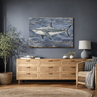 Great White Shark Artwork, Ocean Predator Coastal Living Room Pictures, Framed Canvas Giclee Print Wall Art