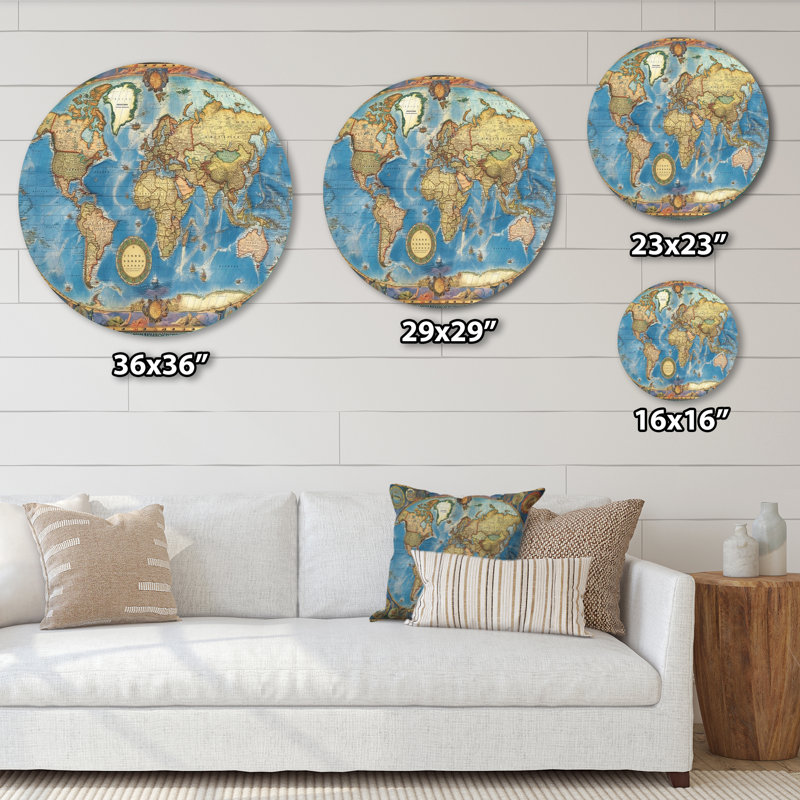 Carte du monde rétro II - carte ronde, art en métal, H 16 po x l 16 po