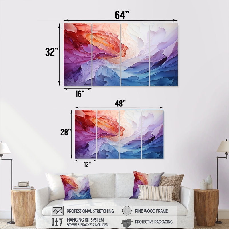 Ensemble d'art mural coloré 4 pièces, H 32 po x l 64 po