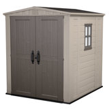 Keter Factor 6x6 ft. Durable Resin Outdoor Storage Shed With Floor and Double Doors for Garden Patio Furniture and Tools, Brown