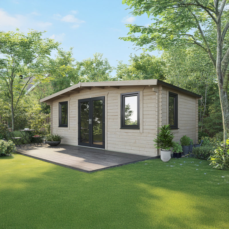 Powersheds 12 x 20ft Chalet Log Cabin, Doors Central - 44mm