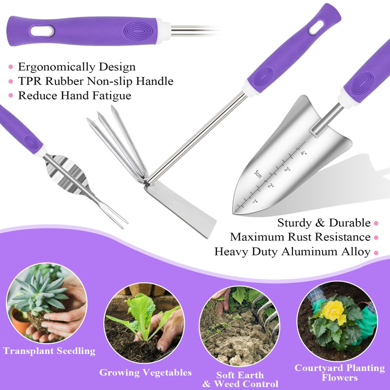 11-Piece Purple Garden Tool Set For Women - Heavy Duty Gardening Kit With Storage Bag
