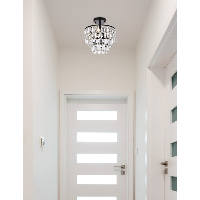 Stiner 3-Light Crystal Tiered Flush Mount, Black, 12" H x 12" W x 12" D