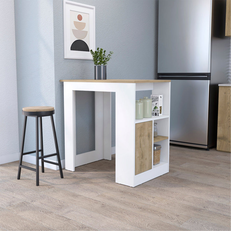 Îlot de cuisine Aurora avec compartiment ouvert et armoire en blanc