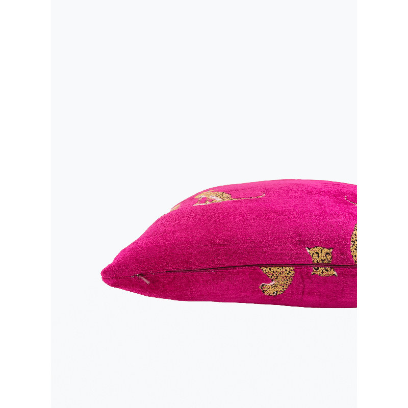 Embroidered Cheetah Chenille Throw Pillow Cover, Fuchsia, 20" H x 20" W