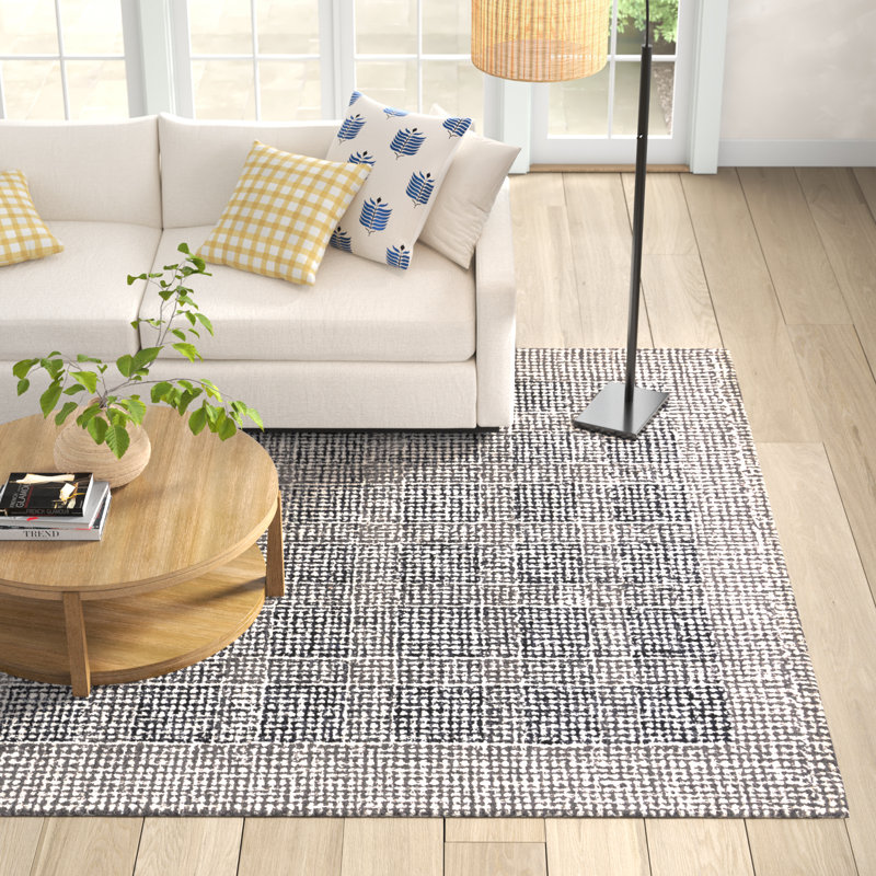 Airica Geometric Handmade Tufted Wool Area Rug in Blue, 5 x 7'6"