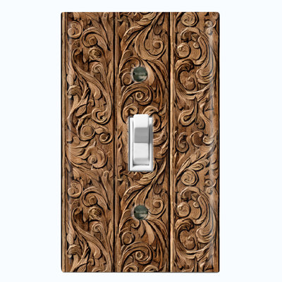 Brown Wood Flowers Tree Bark Print Nature Themed 1 - Gang Toggle Light Switch Standard Wall Plate