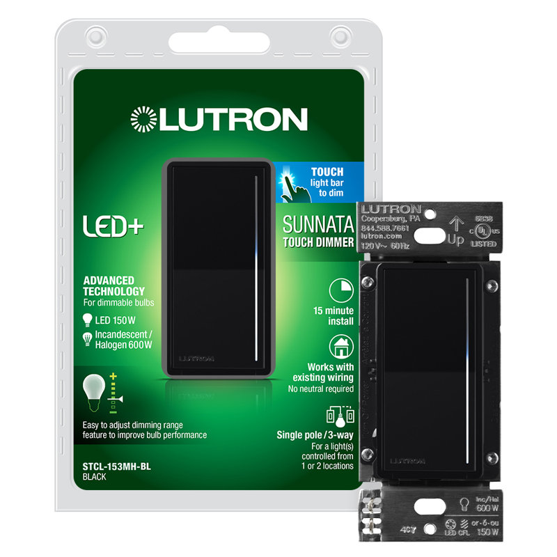 Lutron Black Gloss Touch Dimmer Switch for LED and Incandescent Bulbs
