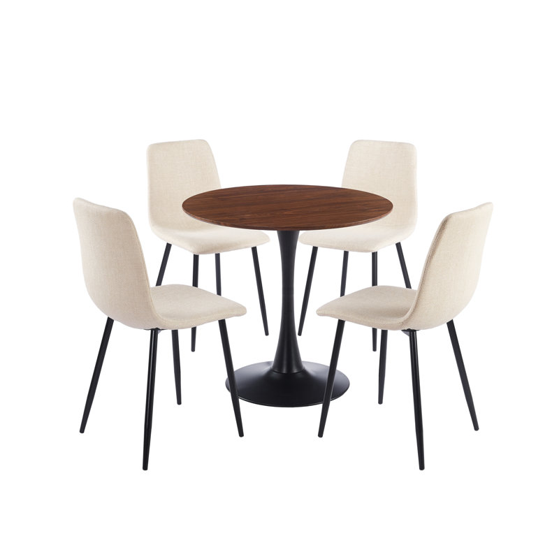 5-piece Round Dining Table Set With 4 Modern Upholstered Chairs, Mid-century Kitchen Table Set For Small Spaces