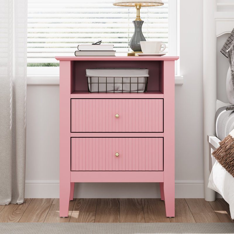 Amberrae 2 Drawer Bedside Table, Pink 
