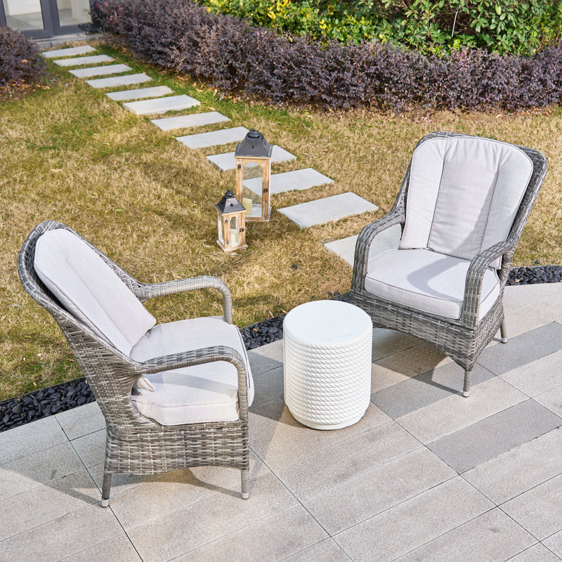 Ensemble de conversation d'extérieur en osier pour 2 personnes avec coussins Meli, Gris clair, Gris