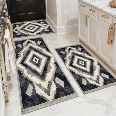 Tapis de cuisine 20 po x 32 po + 20 po x 48 po + 20 po x 59 po Tapis de cuisine à motif abstrait antidérapant 3 pièces