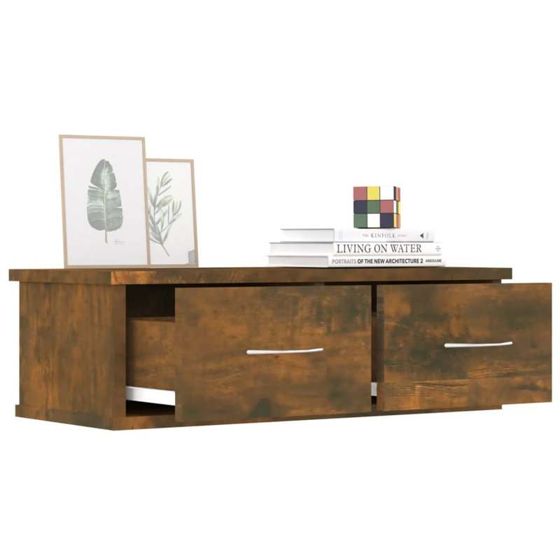 Quamarion 17 Stories Wall-Mounted Drawer Shelf 60X26x18.5 Cm Engineered Wood, Smoked Oak