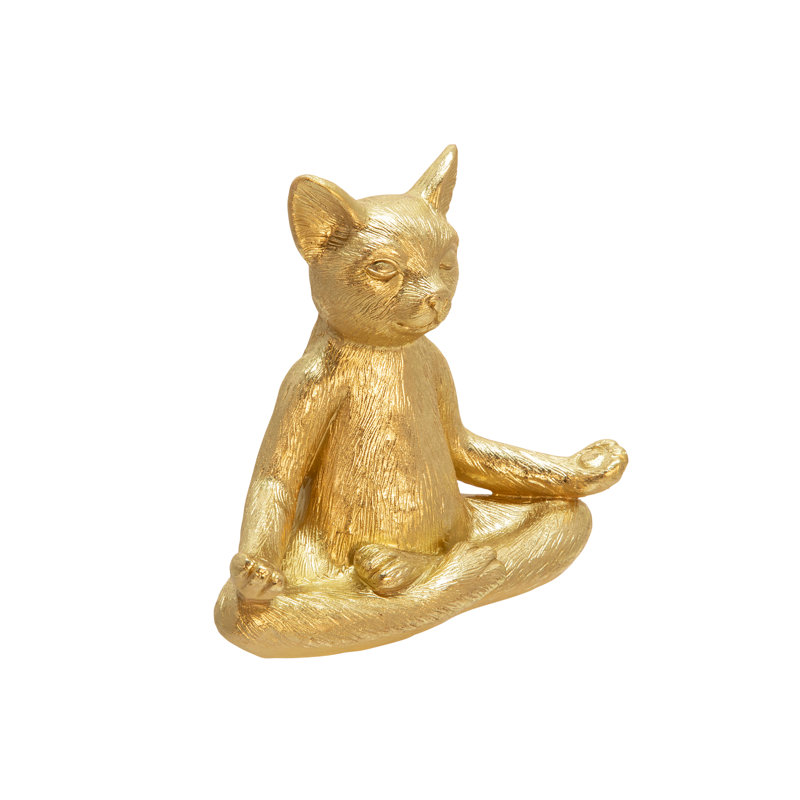 Sculpture de chat Hudkins 7 po - Statue décorative en polyrésine, studio de yoga, idée de cadeau Yogi, Doré