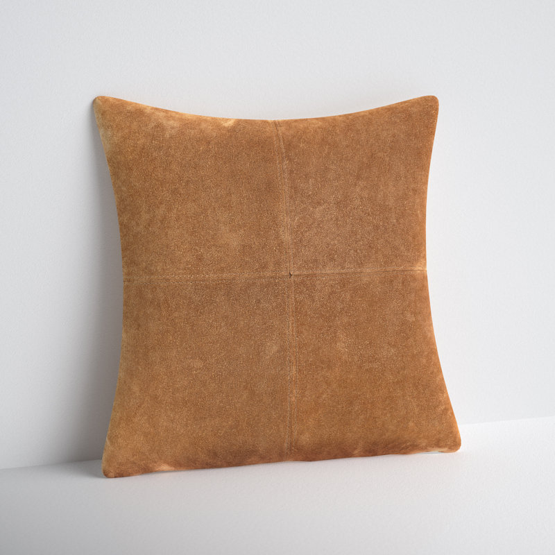Barina Leather/Suede Pillow Cover, Camel, Pillow Cover - No Insert