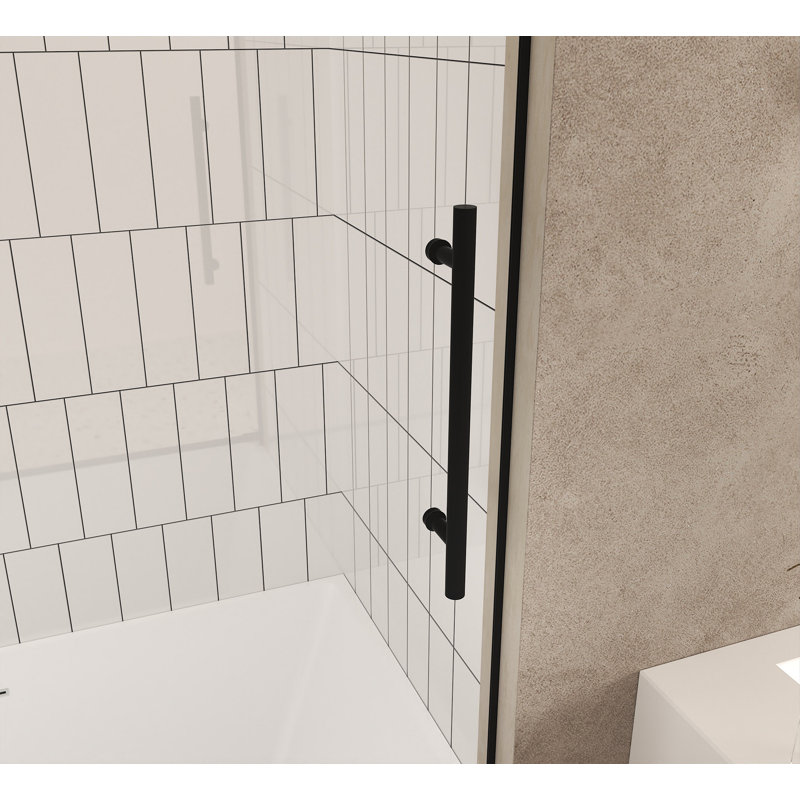 Frameless Shower Door 56-60 "W X 60" H, 1/4 "(6 Mm) Clear Tempered Glass, Stainless Steel Handle, Right Opening, Matte Black