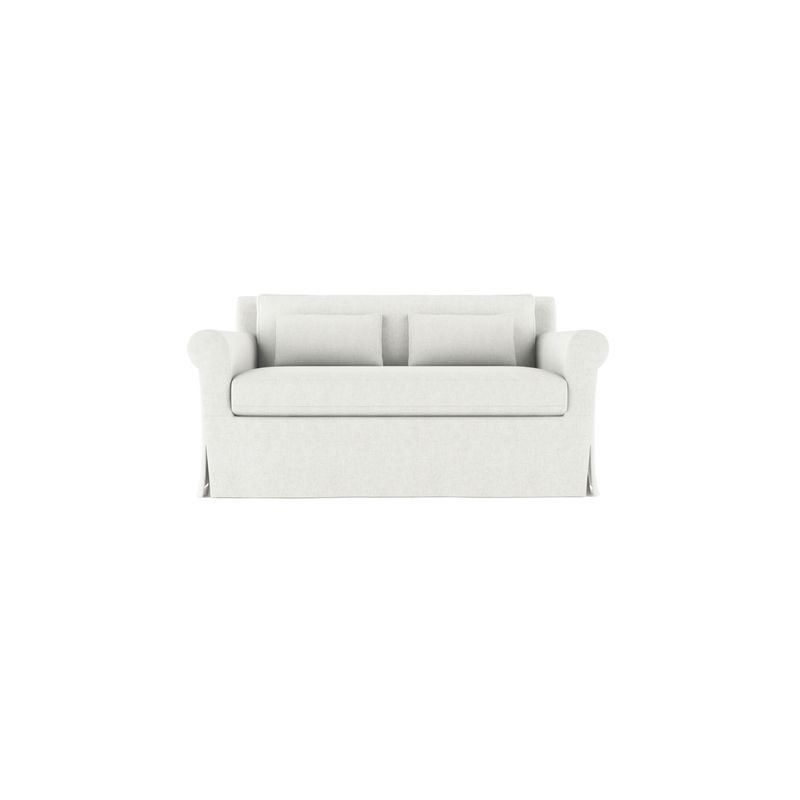 Ludlow Rolled-Arm Skirted Loveseat, Box Weave Linen Pumice, 34" H x 60" W x 38" D, Weathered