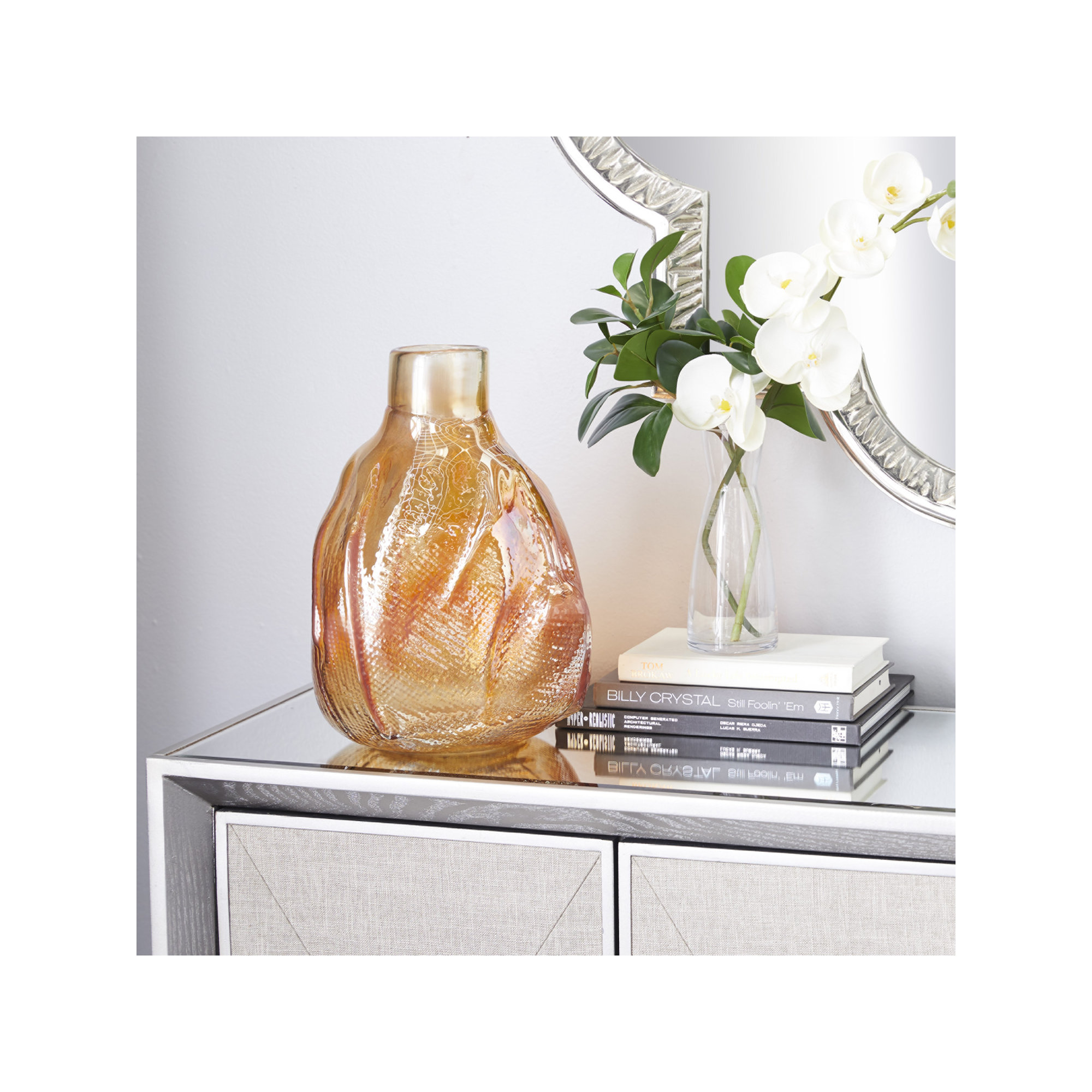 Isela Glass Table Vase, Gold, 13.85" H x 9.15" W x 9.50" D