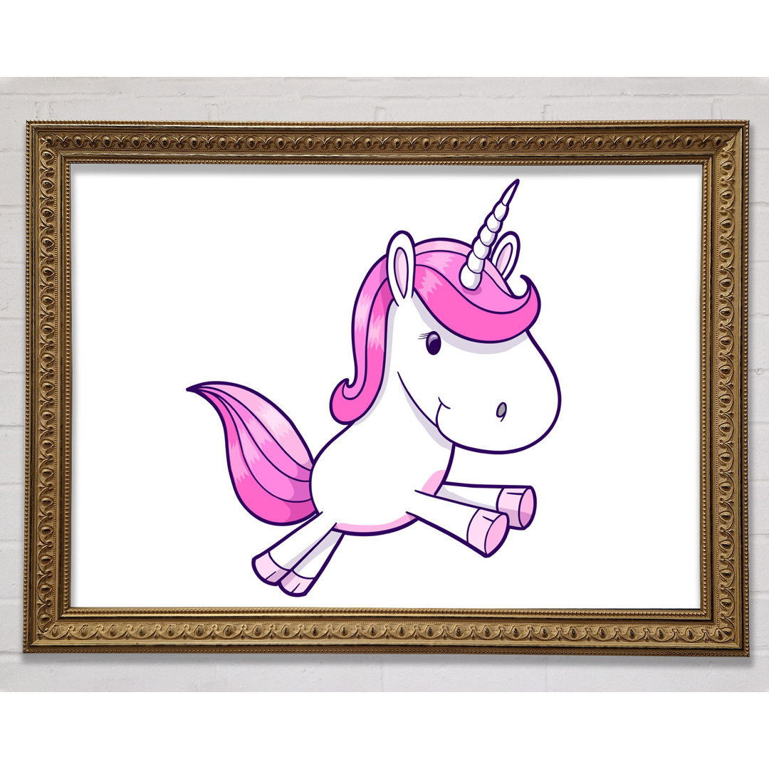 Gerahmtes Leinwandbild Leaping Unicorn Pink